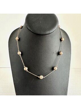Sterling Silver Liquid Silver Ball Bead Station Necklace 925 Jordan 15.5 Inch